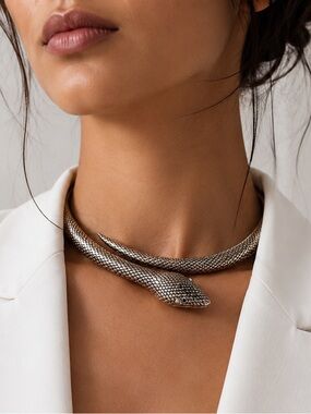Silver Snake Wrap Choker Necklace Statement Serpent Collar Gothic Punk Chic